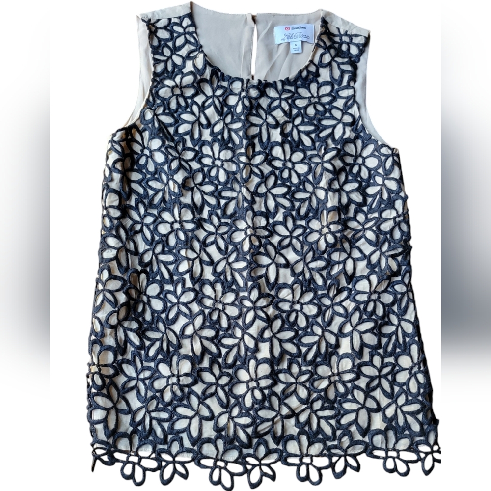 LELA ROSE DAISY OVERLAY SLEEVELESS BLOUSE